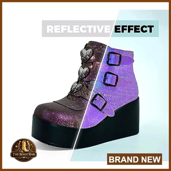 Platform Ankle Boots Wedge Heels Round Toe Zipper Buckle Thick Sole - Picture 3 of 7